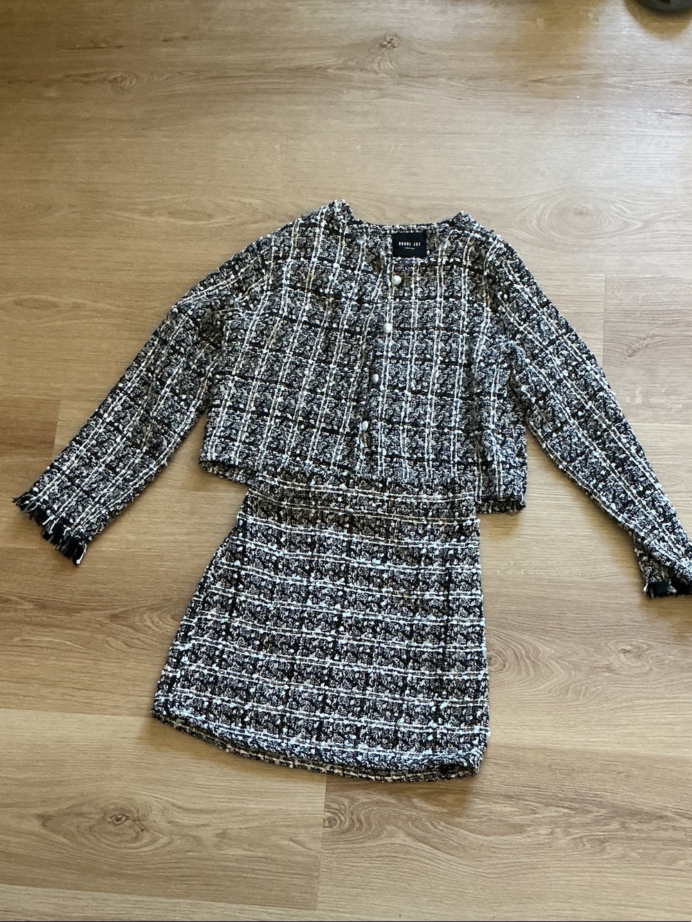 Tweed Mini Skirt in Black & White set jacket